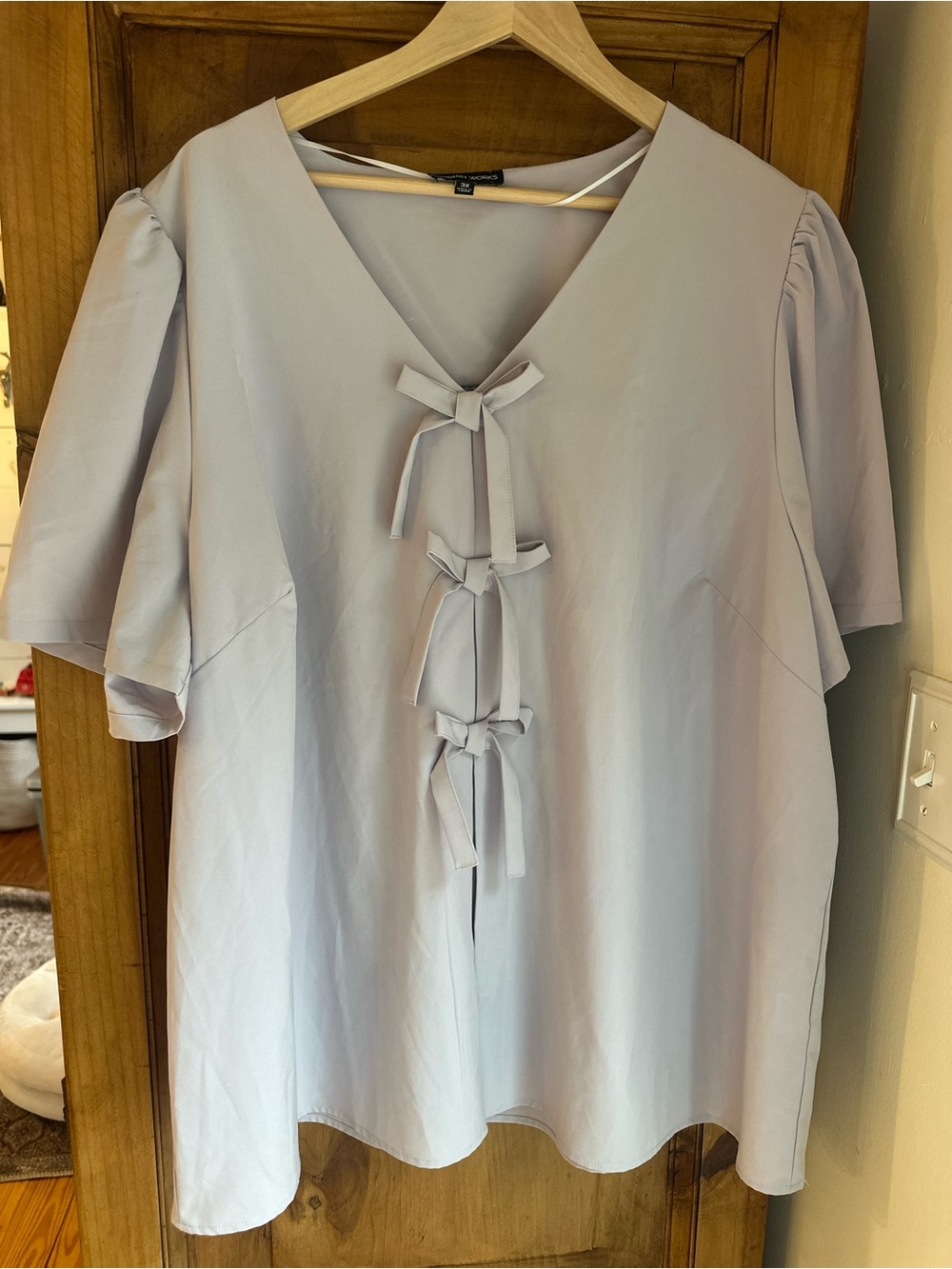 Light Lavender Bow Detail Women’s Blouse 3X